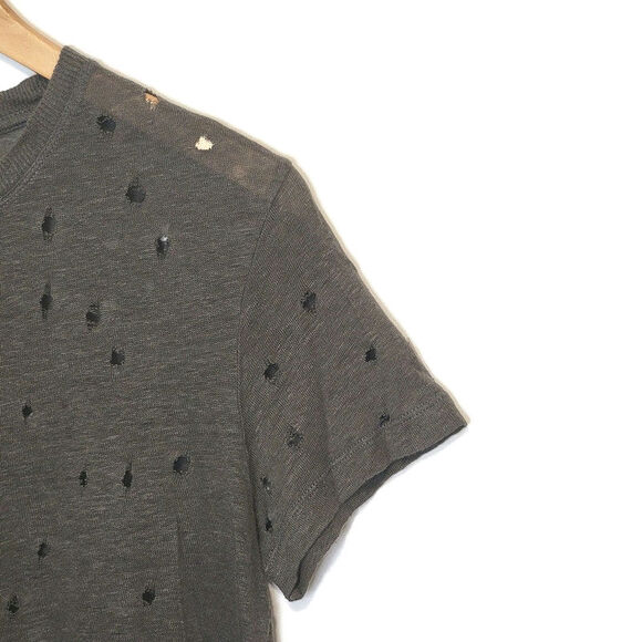 IRO Linen Distressed Crewneck Top Short Sleeve Gray T Shirt Casual Urban Boho XS - Picture 3 of 11